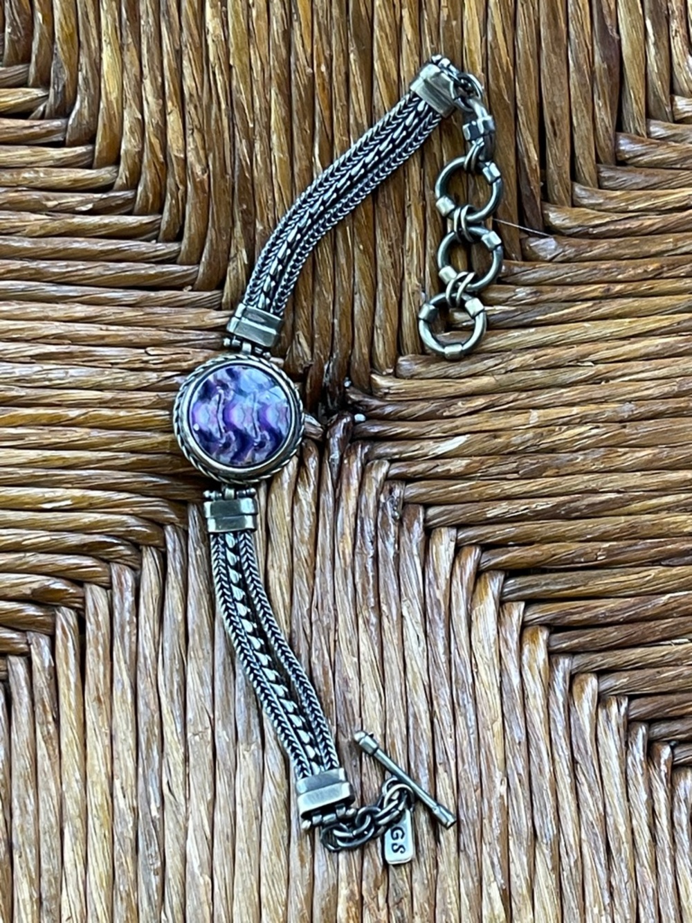 GingerSnap Silver-Tone Multi-Strand Chain Bracelet with Purple Snap Charm